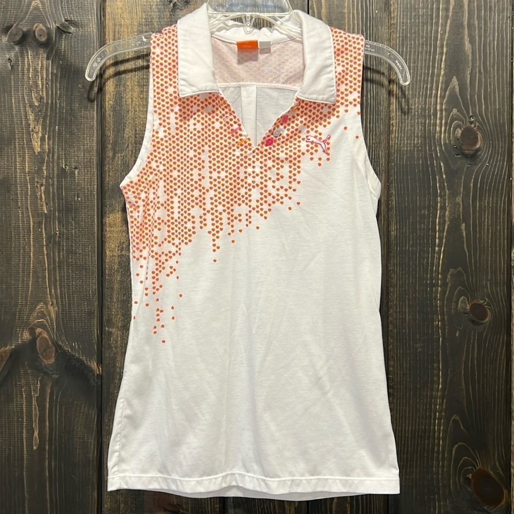 Puma‎ Golf Polo Sleeveless S White Pink Orange Stretch Activewear Sport Top